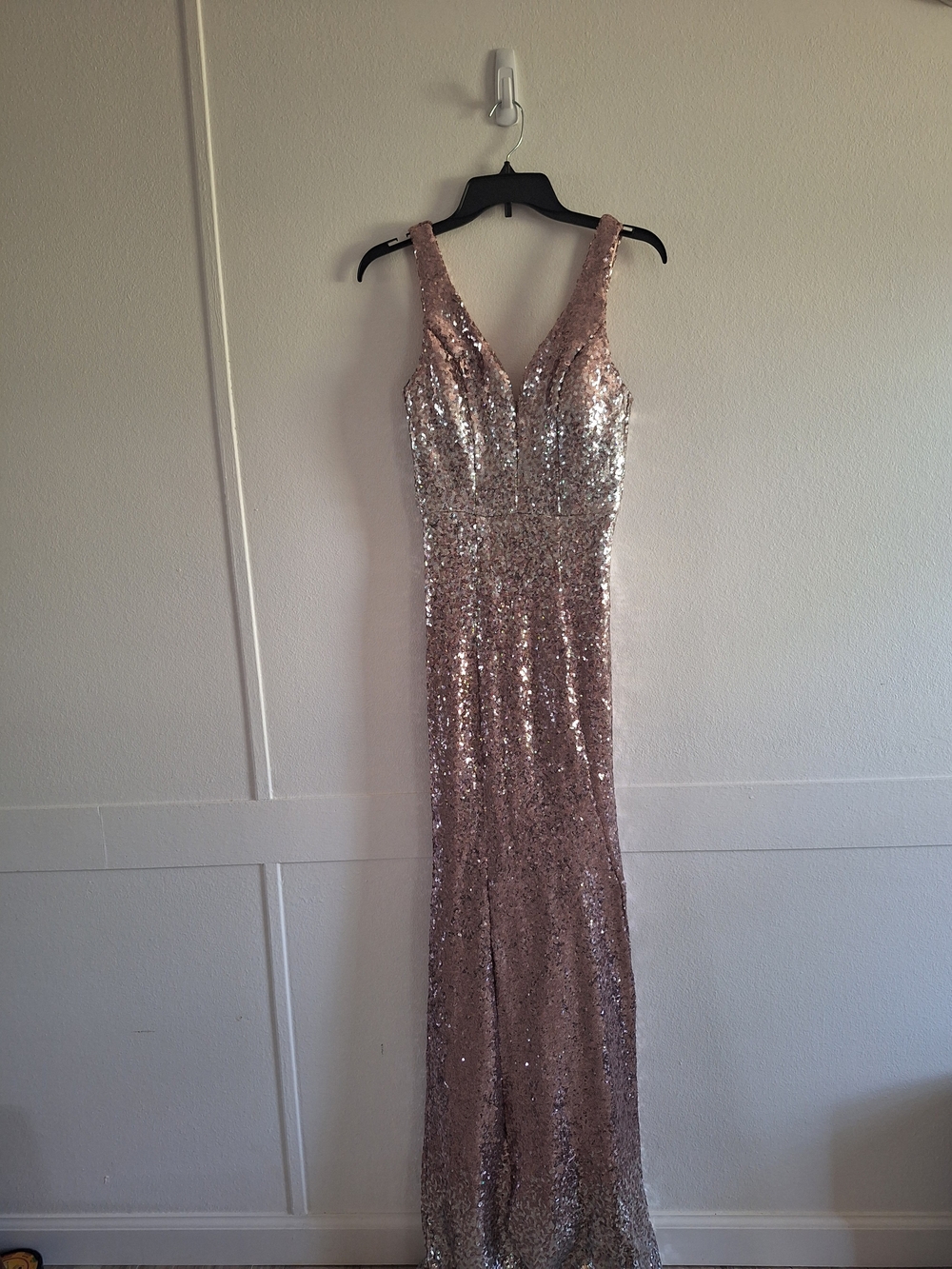 Sequin V-Neck  Home Coming DRESS- Rose Gold